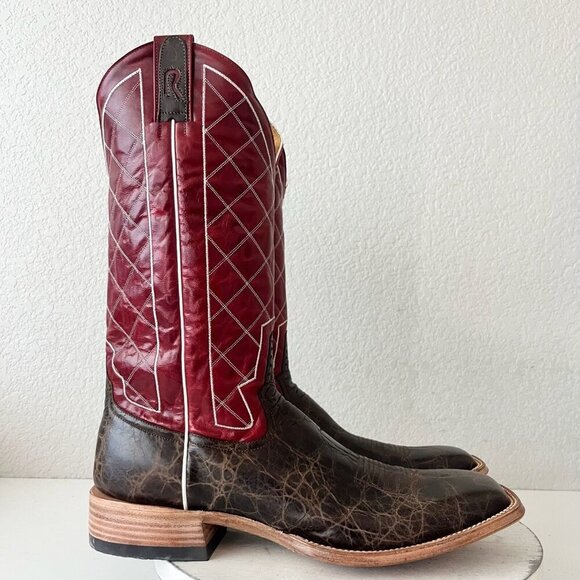 Rod Patrick Mens Cowboy Boots 14.5AA Brown Mocha Bison Leather Square Toe RPM106 - Picture 2 of 12